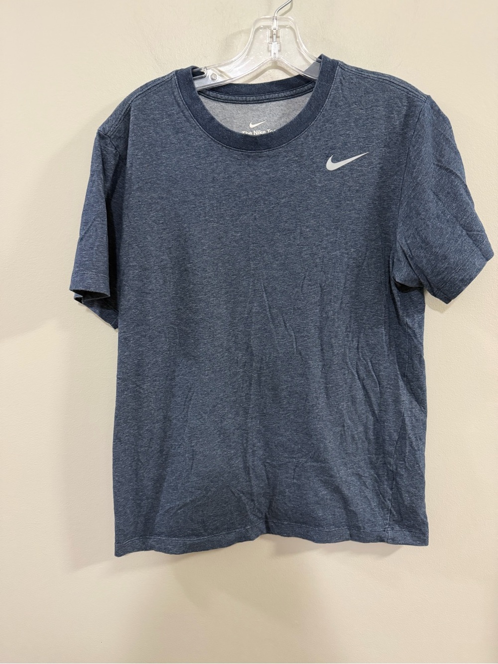 Nike Dri Fit Men’s Heather Navy Short-Sleeve Swoosh Tee. Size Small